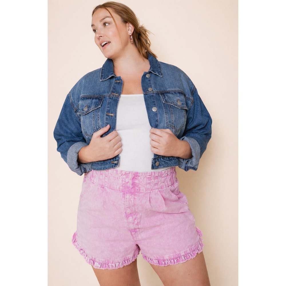 TGLA Acid Wash Raw Hem Paperbag Denim‎ Shorts Barbiecore Preppy Girly Coquette